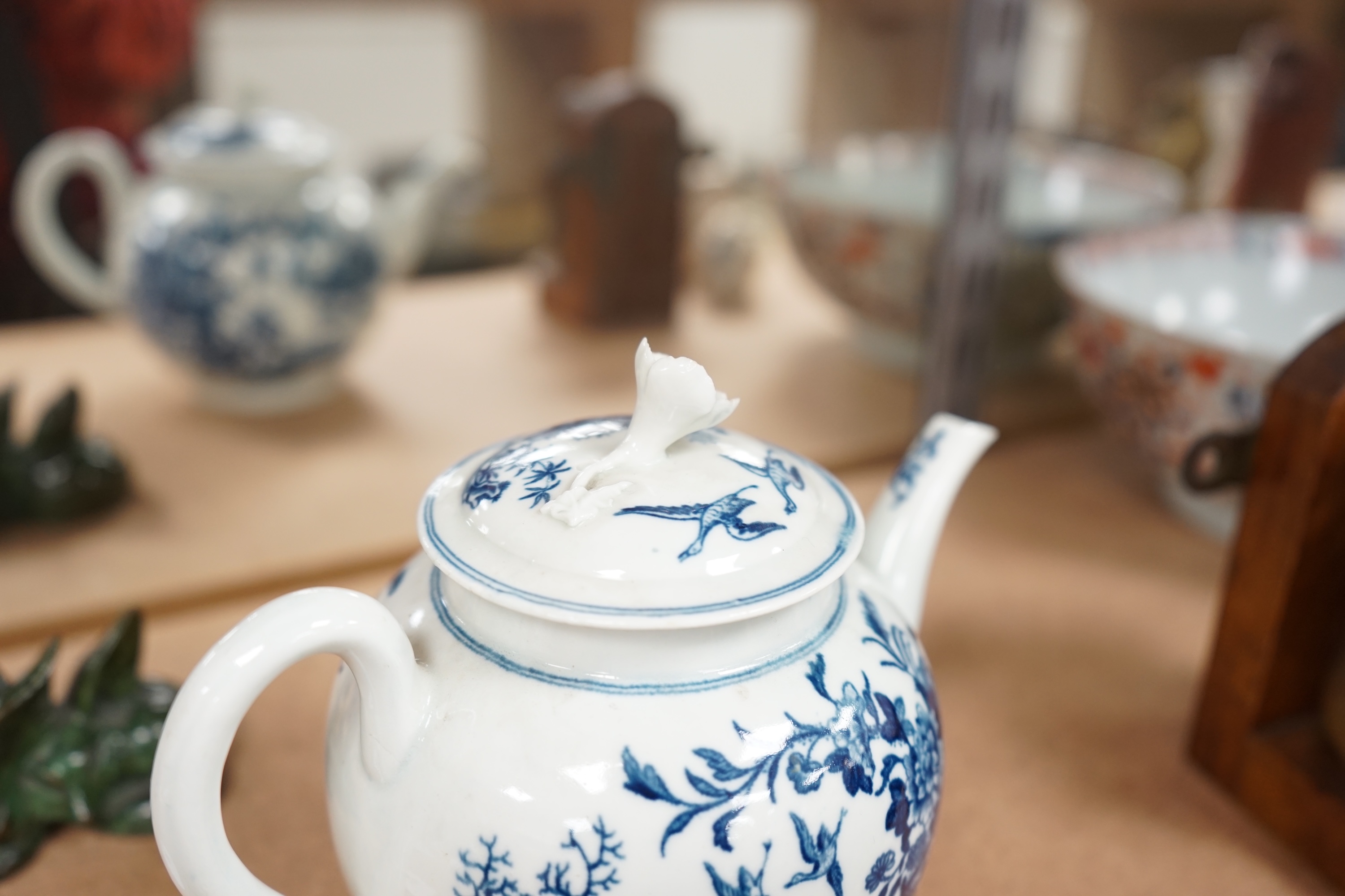 A Worcester fence pattern teapot and cover, c. 1775, 13cm high. Condition - fair.